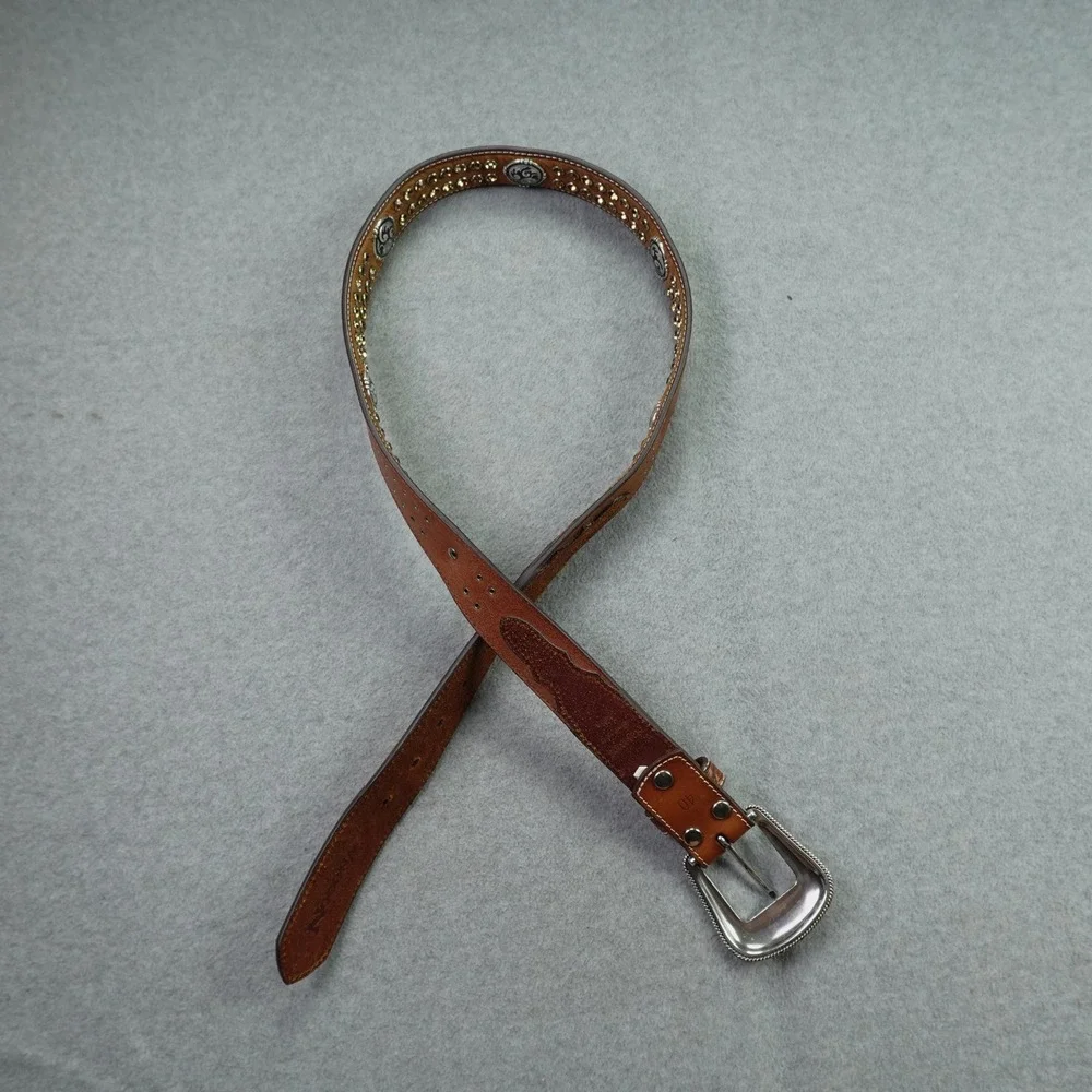 Nocona Belt Co Western Men 40 Brown Tooled Leather Studded Cowboy Belt